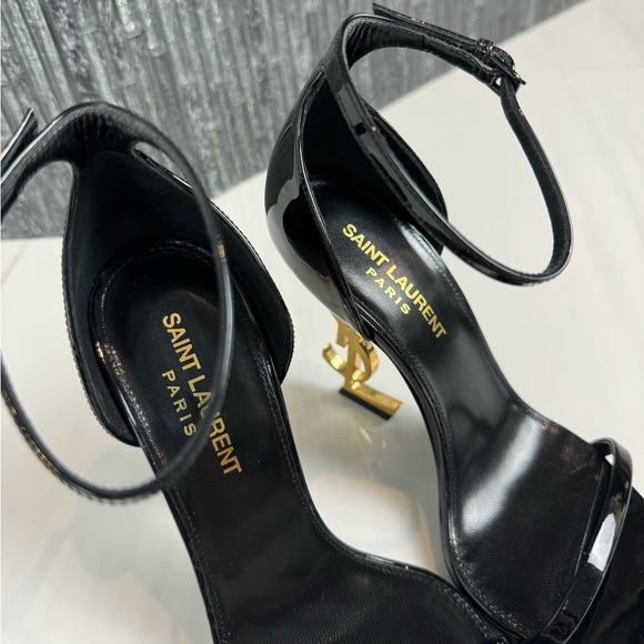 ♠️Saint Laurent Opyum YSL Black Logo-Heels Gold HW Size 36 - Picture 8 of 14
